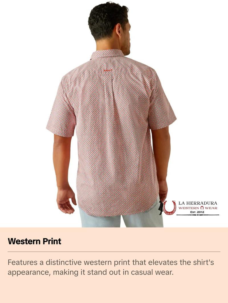 ARIAT MENS Welch Red Short Sleeve With Western Print - 8749