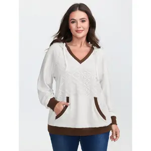 【Hooded & Cozy】Bloomchic Supersoft Lace Trim Colorblock Hoodie Fit Long Sleeve Swimweek