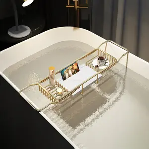 Bathtub Caddy Tray, Expandable Bath Tub Tray Bathtub Caddy Tray, Stainless Steel Bath Tub Table Shelf with Marble Chopping Board