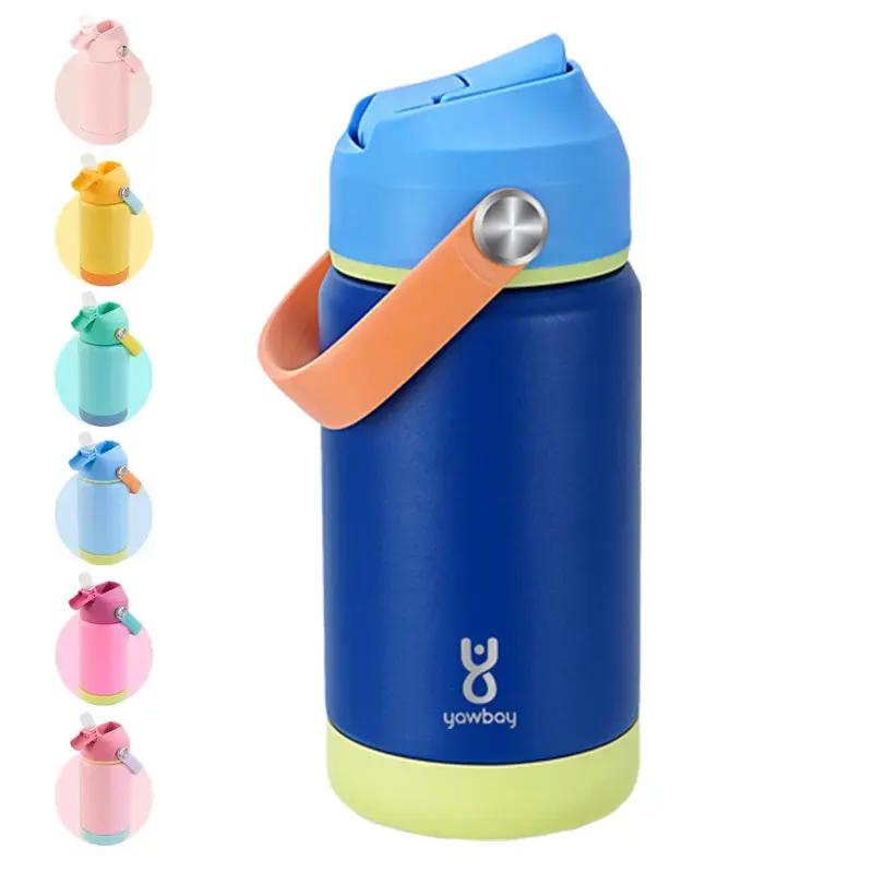 Yawbay 12 oz Insulated Stainless Steel Flask - BPA-Free Double-Walled Kitchen Water Bottle, Leak-Proof Straw Cap, Portable Tumbler, 2in1 White Cup, Halloween Glowing Pumpkin Cup for Kids (Free Stickers Included), Stainless Steel Flasks, 2In1 Cup White