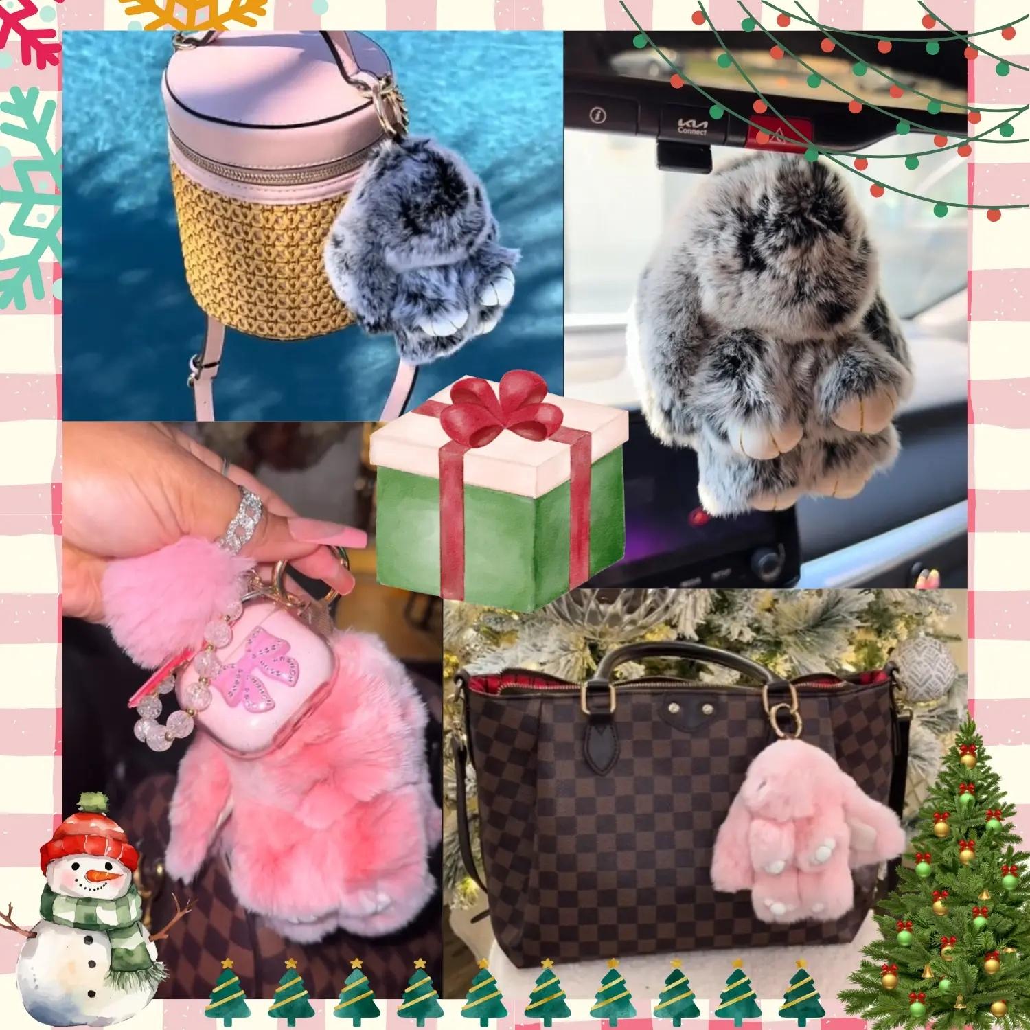 Handmade Fluffy Bunny PomPom Keychain with Designed Tin Box, – Cute Eater Basket Gift, 5.12 inches,Travel Accessory & Birthday Present for Girls & Women