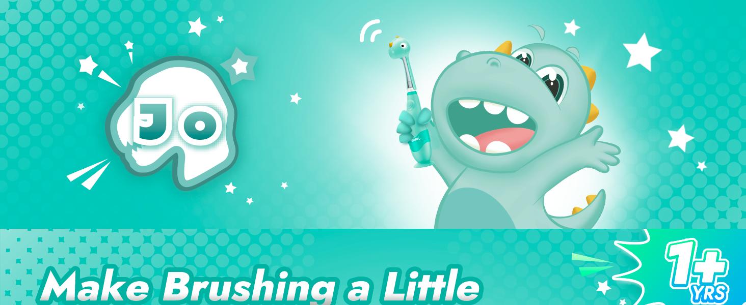 Papablic (Jo) Toddler Sonic Toothbrush 1-3Y with Smart LED Timer & Dino Cover, 4 Brush Heads, Daily Lightweight Oral Hydiene for Kids