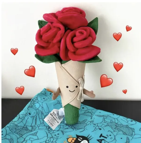 Jellycat Amuseables Rose Bouquet Plush with Jellycat Gift Bag, Soft Smiling Flower Stuffed Toy, Romantic Floral Plushie Gift for Her, Valentine’s Day, Mother’s Day, Birthday, Nursery & Bedroom Decor