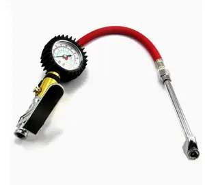 Tire Inflator with Tire Pressure Gauge, Extended Straight-on Air Chuck with 12 Inch Rubber Air Hose