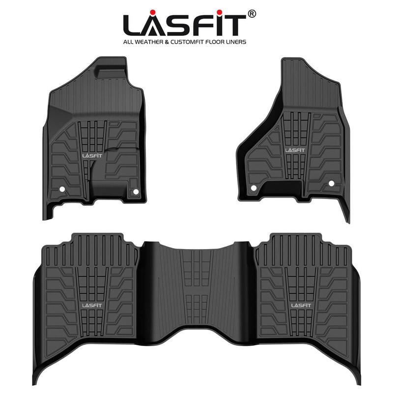 LASFIT Floor Mats Fit for 2013-2018 Dodge Ram 1500/2500/3500 Crew Cab, 2019-2022 Ram 1500 Classic Crew Cab All Weather Custom Fit Car Floor Liners 1st & 2nd Row, Black