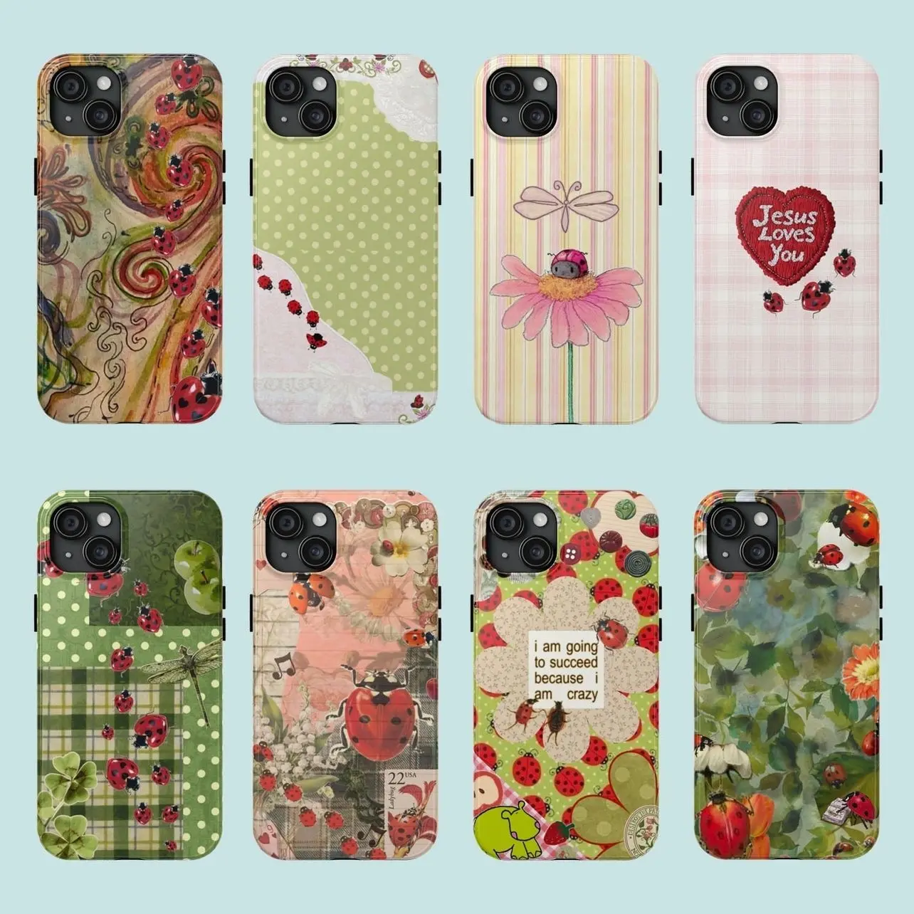 Tough Shockproof Ladybug Polka Dots & Striped Polycarbonate Smartphone Case, Fade-Resistant, Scratch-Resistant Protective Accessory for iPhone 17-11 Pro Max Plus & Samsung Galaxy S26-S22 Ultra