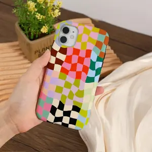 Colorful Distorted Checkered iPhone Case Cover For iPhone 16 15 14 13 12 Pro Max Plus Mini iPhone 14 13 12 11 X SE Case Trendy Tough Case, Phonecover, Protective, Gift for her