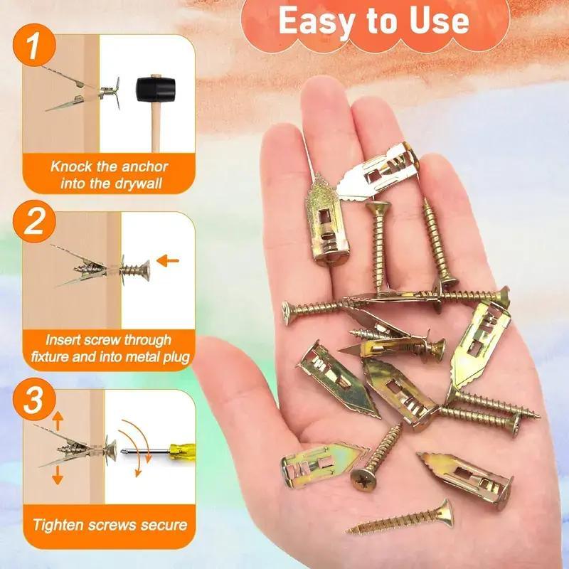 120pcs Count Drywall Self Drilling Anchors and Screws Easy Application No Drill or Holes in Wall Heavy Duty Zinc Plated Steel Anchors with Self Tapping Screws Hollow Screws and Anchors for TV Bicycle Cabinet Fixing Accessories shoe rack organizer special