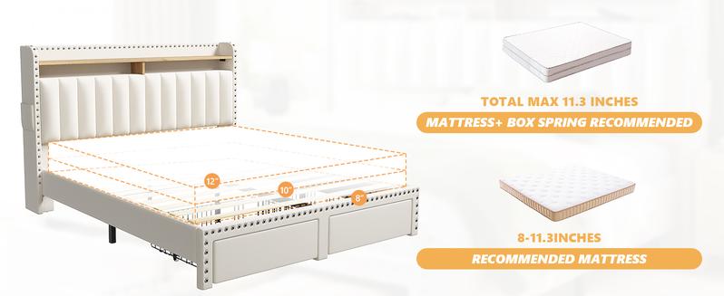 RaybeeFurniture Bed frame Queen Size, NO MATTRESS, King Bed Frame with Headboard&Storage, 2 Drawers, Upholstered Bed Frame with Storage and Headboard, NO Noise,No Box Spring Needed