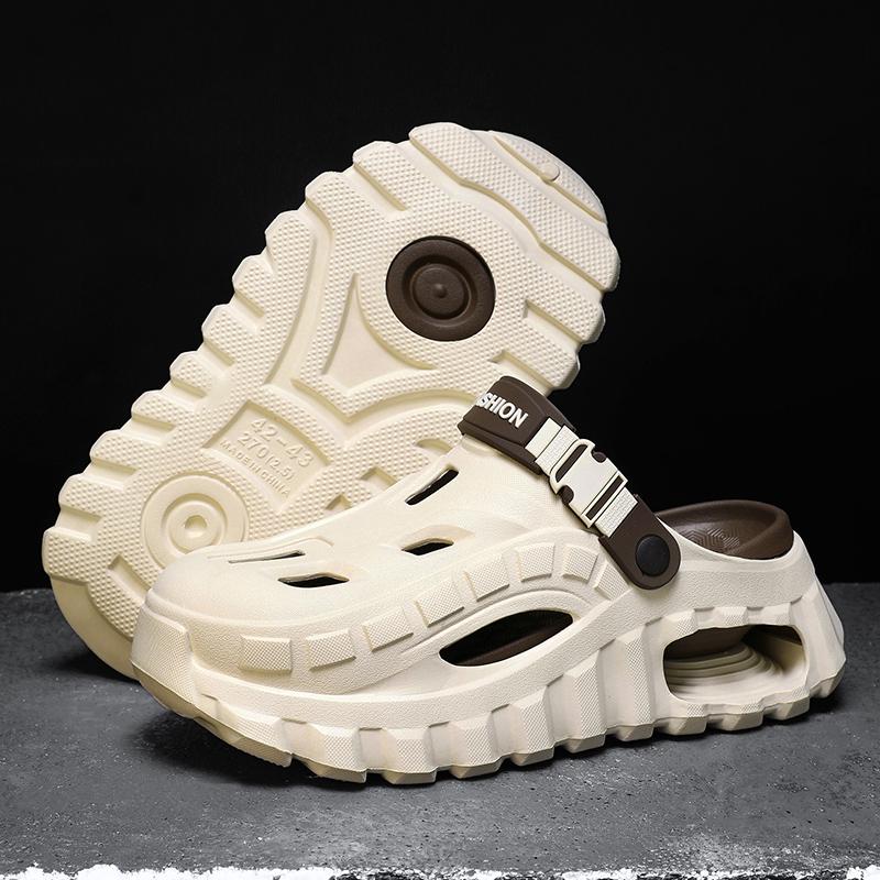 Men's Summer Slippers Outdoor Teenagers Thick Sole Height Increasing Driving Dual Use Closed Toe Cool Hollow Shoes