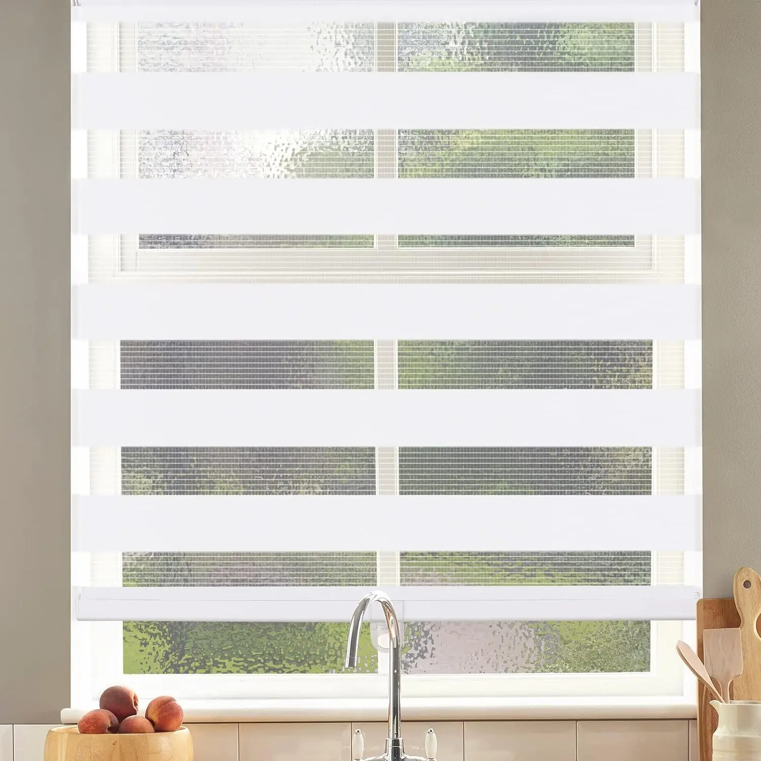 LUCKUP Kidsafe Cordless Zebra Window Blinds - No Drill, Adjustable Dual-Layer Roller Shades with Day-Night Light Filtering, Room Darkening, Aluminum Rail to Prevent Fraying, 0–72" Height Set Horizontal Window Treatment, No Drill Blinds, Room Darkening Bli