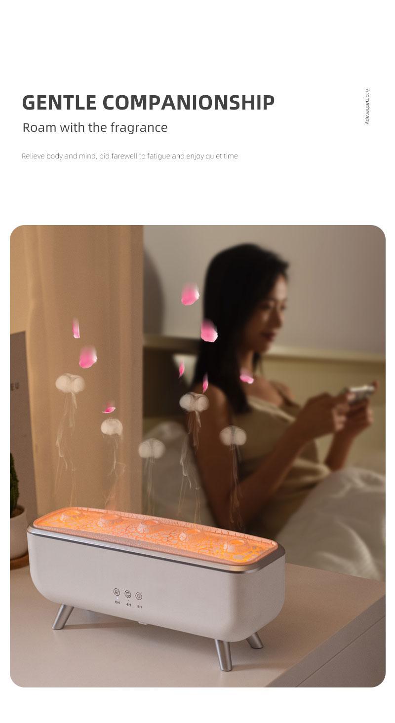Dynamic Jellyfish Aroma Diffuser 300ml Humidifier for Bedroom Waterless Auto-Off with Timer Remote Control 7-Color Mood Lighting 4-Hour 8-Hour Dual Timers 5 Nozzles for 360° Mist Diffusion Home Bedroom Gift