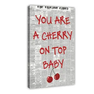 Vintage Cherry On Top Canvas Print Poster Trendy Newspaper Wall Art Aesthetic Preppy Prints Office Room Decor Aesthetics