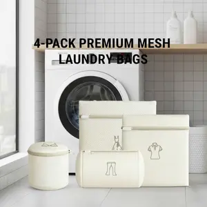 4PCS Honeycomb Mesh Laundry Bag Set with Auto-Lock Zipper, Heavy Duty Washing Machine Laundry Bag to Prevent Snagging, Tangling and Deformation of Delicates