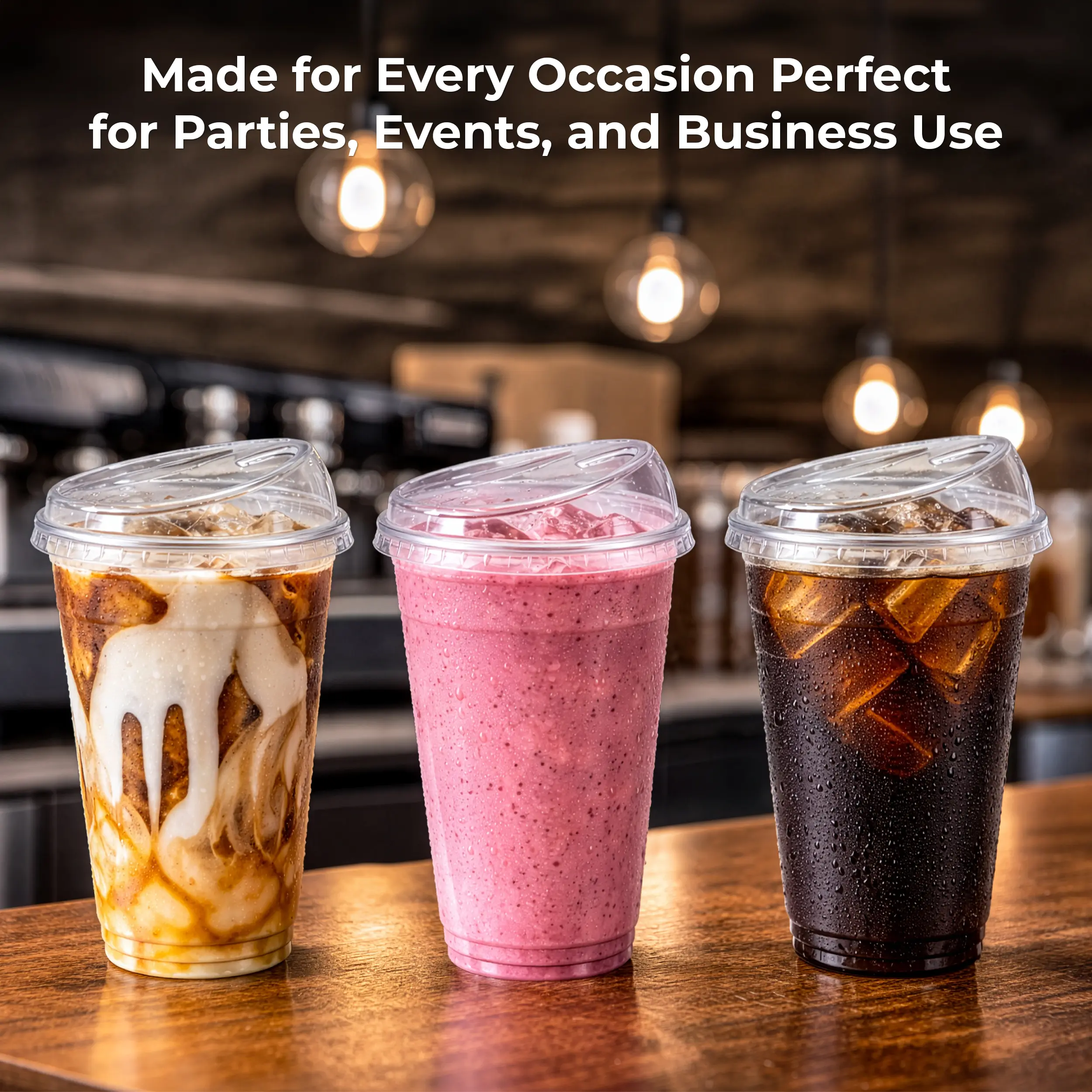 FRESHWARE Transparent Heavy-Duty Plastic Disposable Cups with Strawless Sip Lids (100pcs) - BPA-Free, Leak-Proof, Eco-Friendly Cold Drink Iced Coffee Supplies for Party Supplies, Birthday, Bonfire Events
