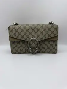 Pre-owned GUCCI Dionysus Medium GG Supreme Canvas Bag with Silver Tiger Hardware