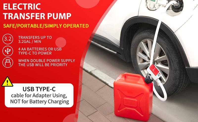 SUNMORN Automatic Electric Fuel Transfer Pump with Auto-Stop, 3.8GPM & 51" Hose & 4 Size Adapters Gas Can Pump with Leak Protection for Gasoline, Diesel, Kerosene, Gifts for Men Dad Him