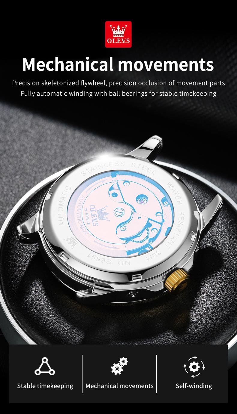 Genuine high-grade hollow design multi-function dial men's watch OLEVS brand flagship new trend luminous waterproof automatic mechanical watch 6701