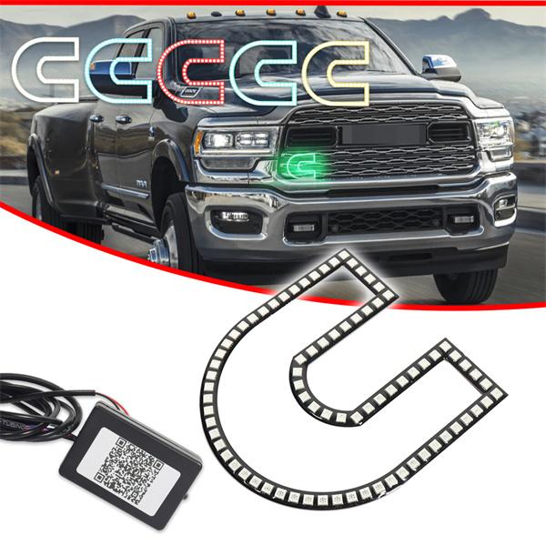 1PC RGB C Ring Illuminated Super Bright 3030-SMD LED Front Grill Emblem Light For Dodge Ram 1500 2500 3500 For Toyota 2024+ Land Cruiser J250