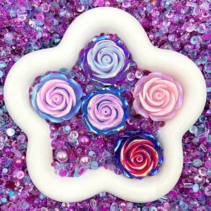 Bubblegum Rush-  Rose Mix - Floral Resin Cabochon Mix with Rhinestones – Assorted Flower Resin Charms for Whipped Cream Glue, Resin Art & Mirror Decoration