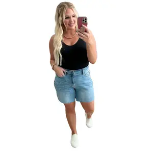 Judy Blue Willa High Waist Cutoff Jean Shorts Light Wash 15276, XL thru 4X, 4-Way Stretch, Raw Hem, Stretchy Spandex, Women's Basic Fitted Denim Bottoms, Chic Trendy