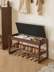 Shoe Rack Bench with Cushion, 2 Tiers Wood Shoe Bench with Flip-Top Storage, 31.5in Shoe Rack for Entryway, Hallway hidden compartment