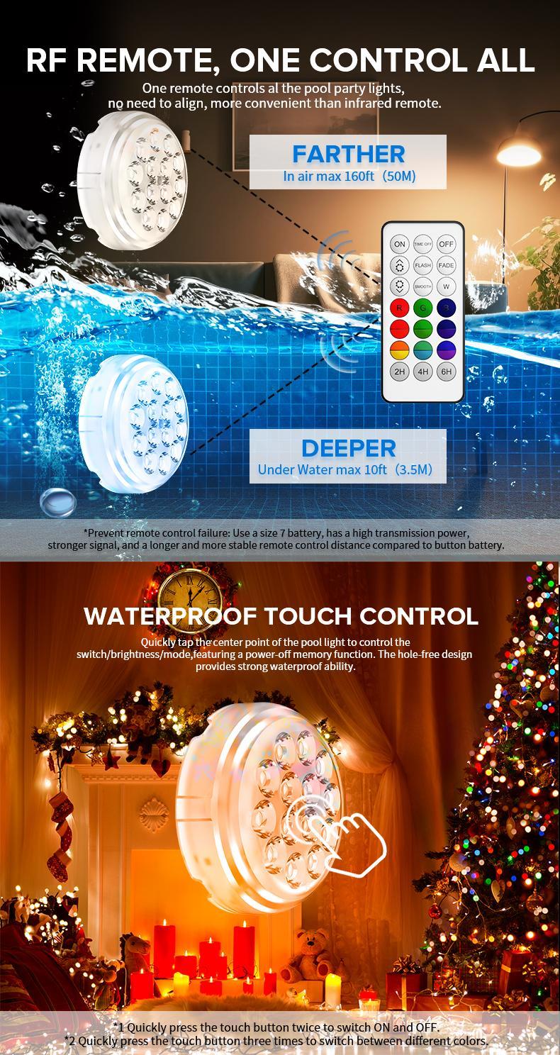 SANSI RGB Pool Lights with RF Remote & Timer – Waterproof, Battery Operated, Flash/Fade/Smooth Modes, Magnetic & Suction Installation – Portable for Showers, Pools, Outdoors – Perfect for Garden | Back to School