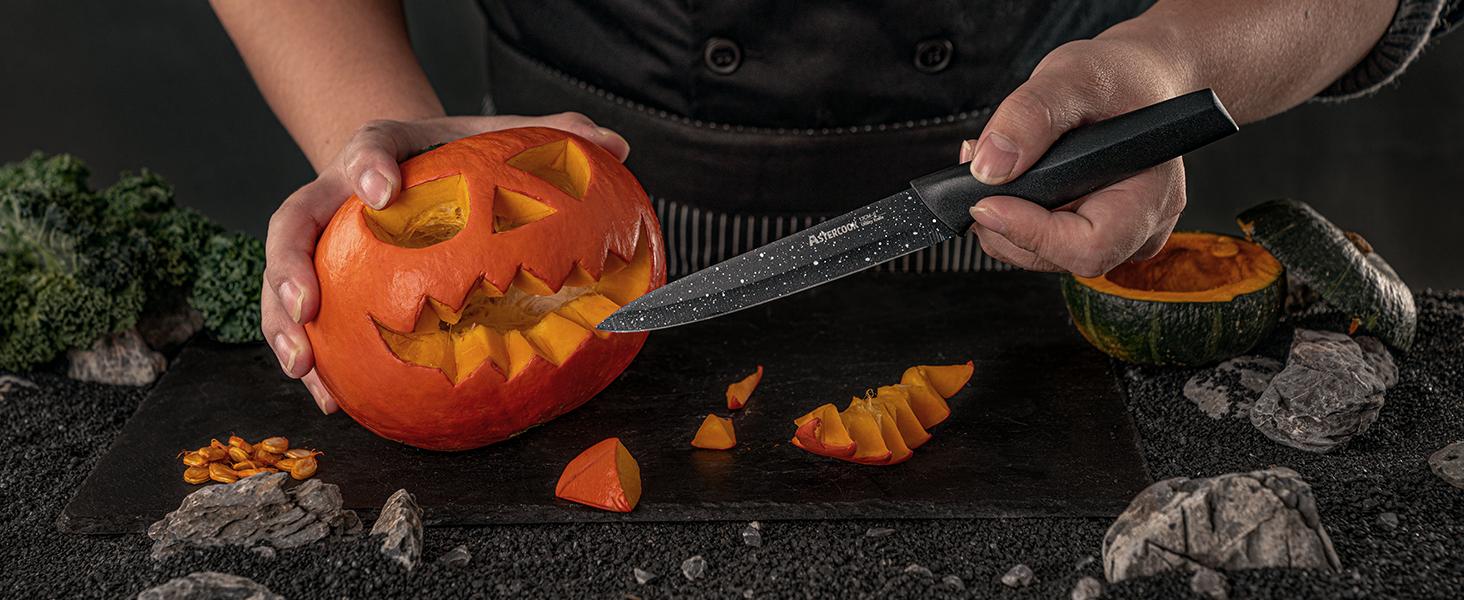 Astercook Knife Set, 6 Piece Kitchen Knife Set, Aesthetic Blade Knife Block Stainless Steel