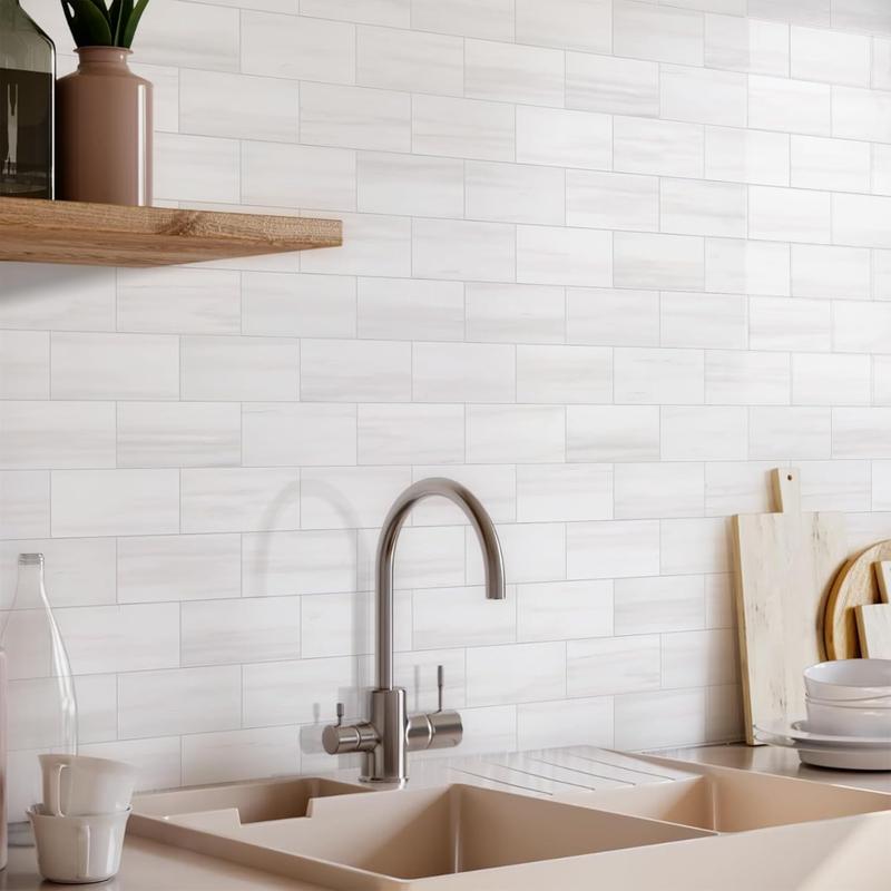 Vamos Tile 100Pcs Peel and Stick Backsplash, PVC Wall Tile, Stick on Backsplash for Kitchen/Bathroom/Fireplace/RV - Grey Marble Decor Decorative