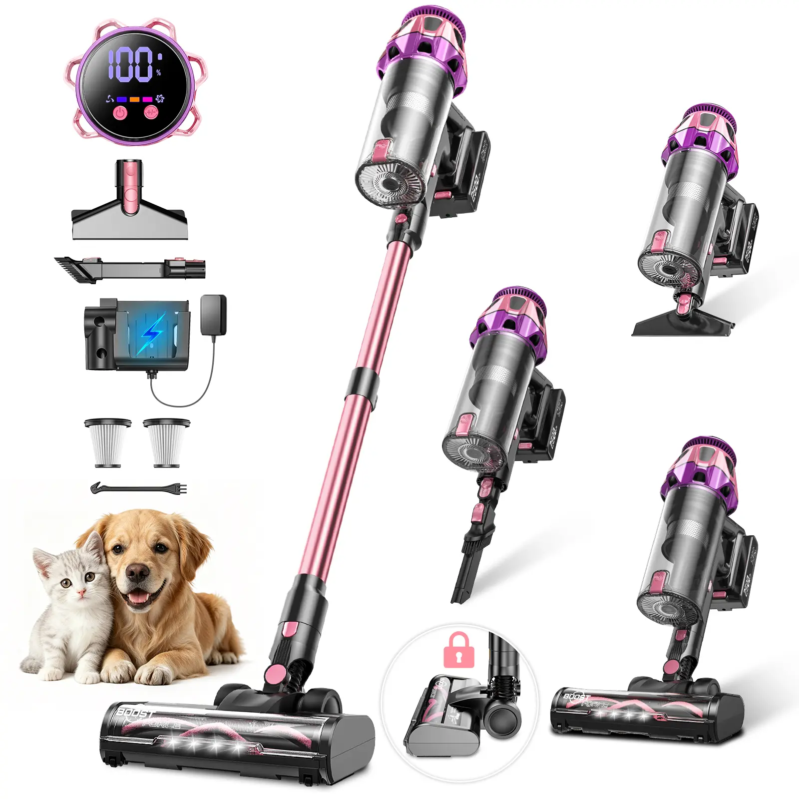 VICEASE Vacuum Cleaner, 600W, 55mins Runtime, Ultra Suction, Self-Standing, Wall Mount Charging, Stick Vacuum Cleaner for Hard Floor/Carpet/Pet Hair/Car House Cleaning Tools Home Cleaning Tools