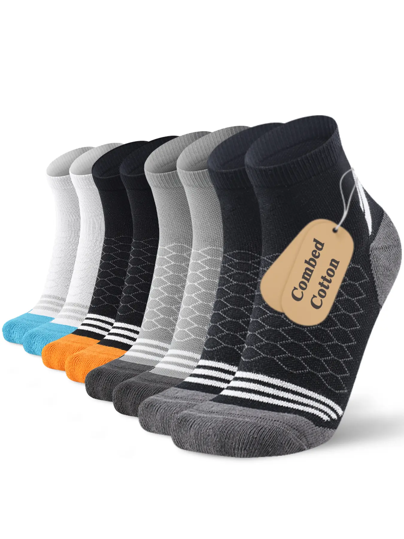 Men's Cotton Sports Socks 4 Pairs Anti-Slip Summer Socks for Teens Badminton Running Marathon Basketball