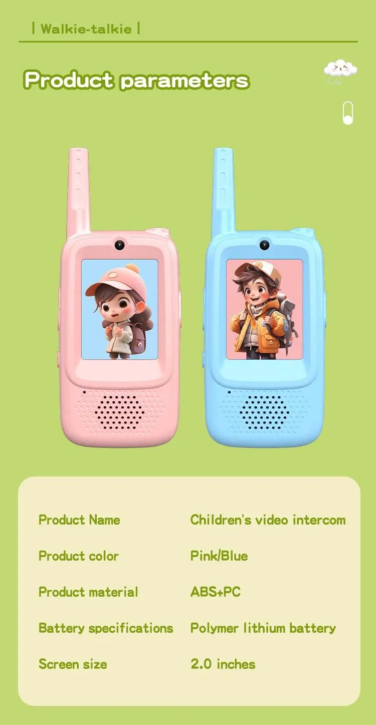 2-Piece Kids' Rechargeable Video Walkie Talkies Pair Pack - Handheld Video Intercom, Indoor and Outdoor Use, Christmas/New Year Gift for Boys/Girls Ages 3-12, Family Games Essential, Back-to-School Present,sohochic