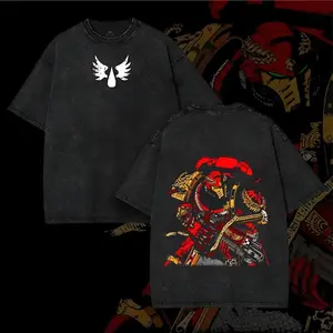Warhammer 40k Shirt, Warhammer 40k Blood Angels Washed 2 sided printed Oversize Unisex Cotton Crewneck tee game merch retro black soft hoodie, sweartshirt top graphic tee Casual