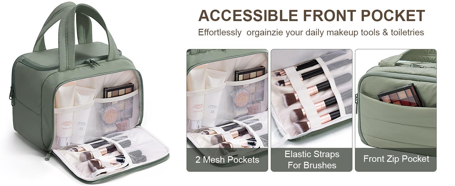 Bagstellar Wide-open Travel Bag, Lightweight Puffy Toiletry Bag for Women, Quilted Makeup Bag Organizer Water-resistant Cosmetic Bag with Handle for Toiletries, Essentials, Accessories