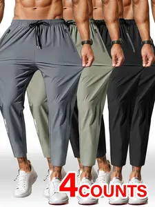 4-Pack Lightweight Straight-Leg Pants – Solid Color Casual Pants for Golf, Running, and Outdoor Activities, Breathable Quick-Dry Fabric for Spring/Summer, Machine Washable Regular Fit Casual Pants