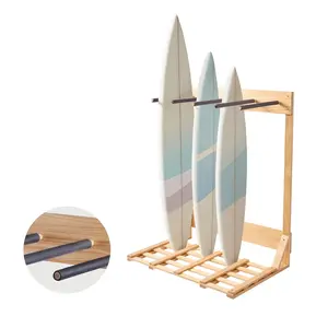 Vertical Surfboard Stand, 4-Tier Wooden Surfboard Rack For Storage And Display, Freestanding Board Organizer, Surfboard Holder For Wakeboards, Snowboards, Kiteboards, Shortboards, Longboards And Skis