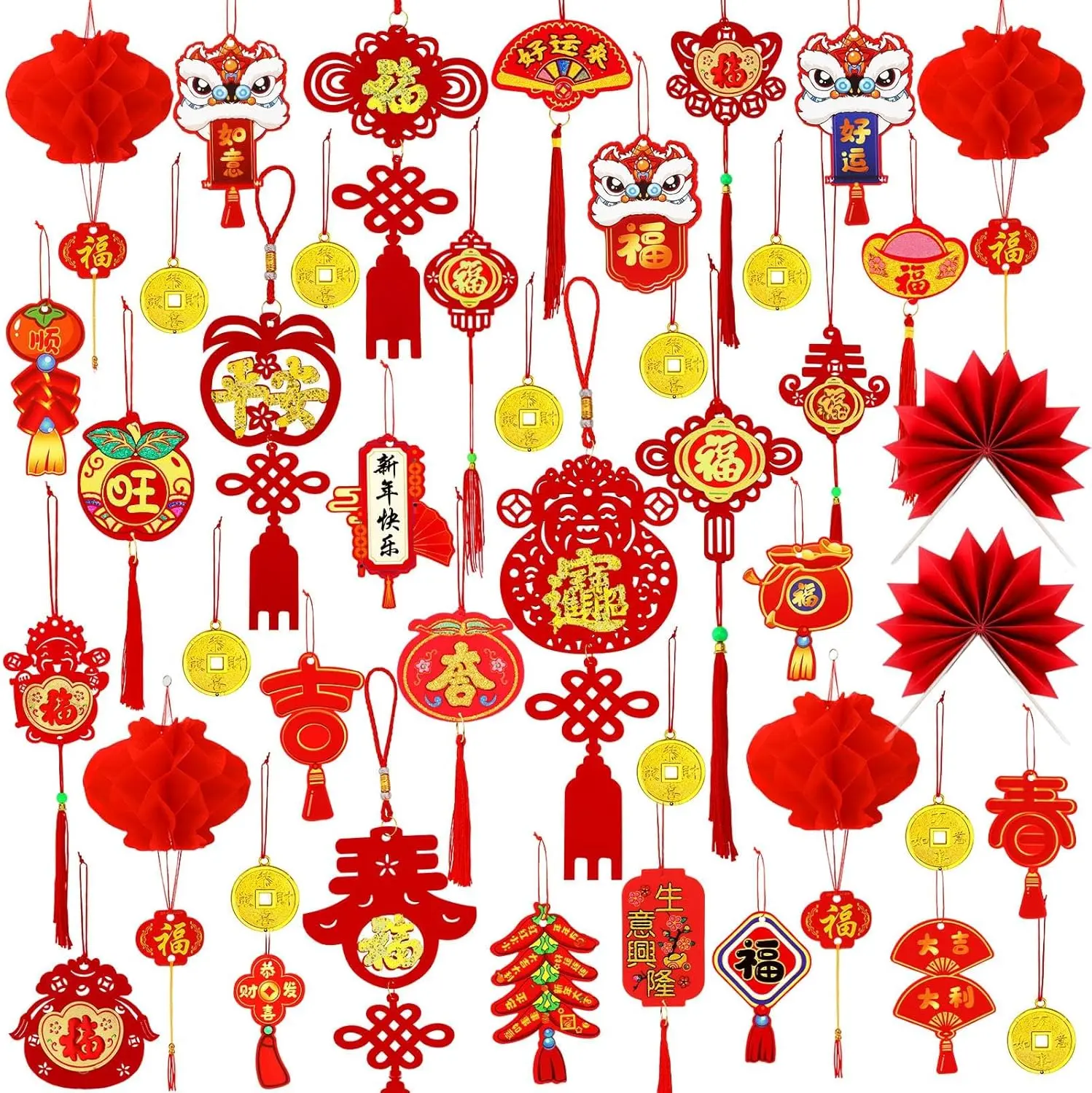 43Pcs Chinese New Year Decorations 2026, Chinese Knot Pendant Red Hanging Ornaments Lunar New Year Decoration Spring Festival Pendants for Home Office Car Tree Decor
