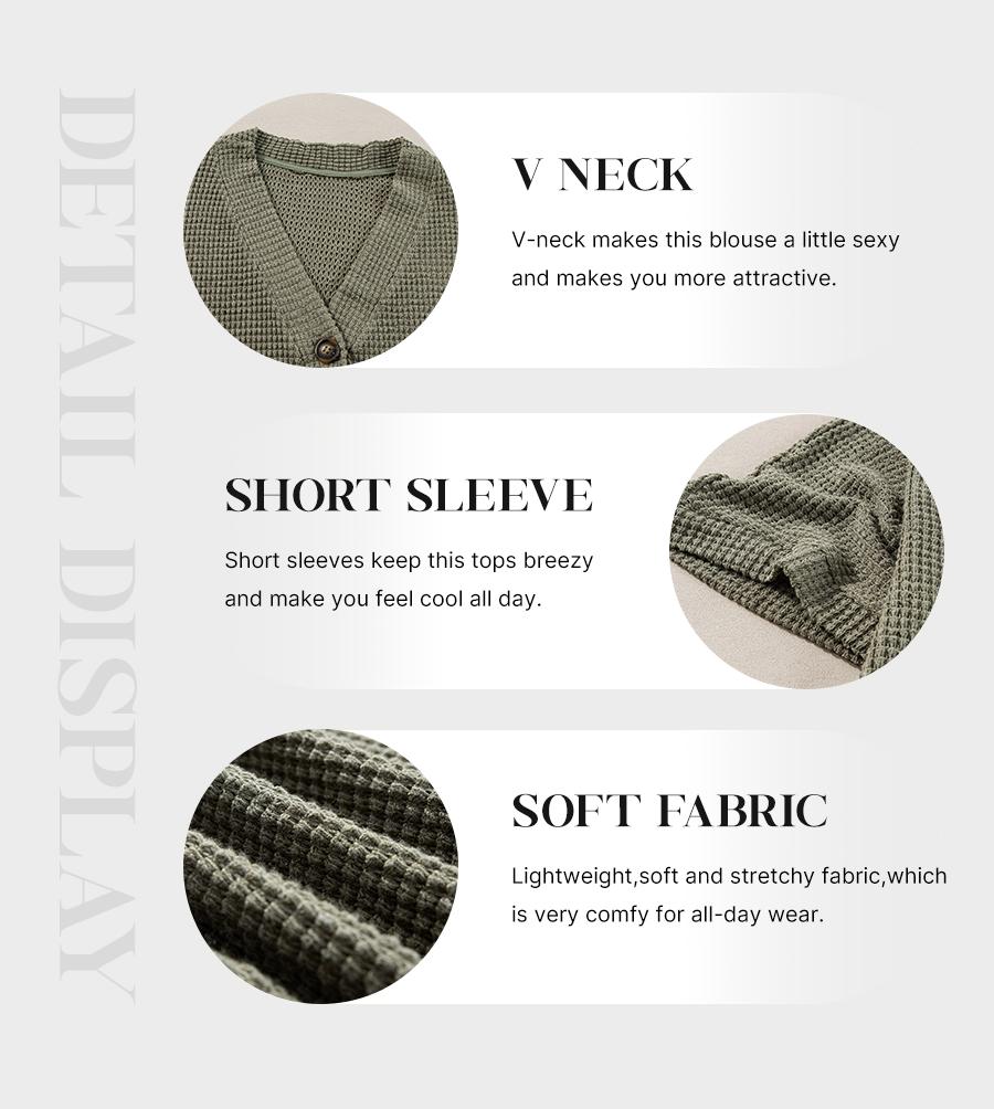 Eytino Womens Plus Size Tops Casual V Neck Short Sleeve Waffle Knit Button Down Shirts(1X-5X)