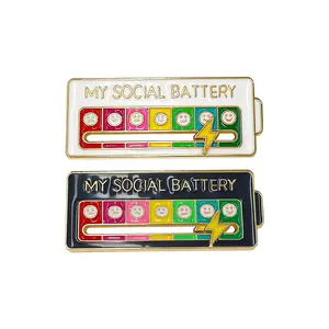 2Pack Social Battery Pin,Slider Pins for Introverts,Cute Social Battery Pin, Funny Interactive Brooch Pin, Functional Mood Enamel Pins 7 Days a Week for Clothing Decoration Backpacks Bags Hats Gifts