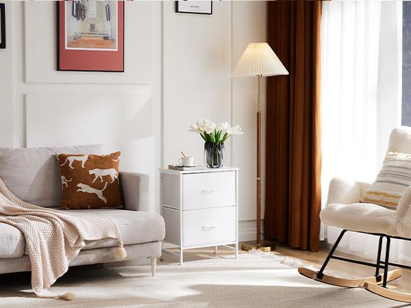 Sweet Furniture S - Nightstand with 2 Fabric Drawers, Small Dresser, Side Table, End Table, Bedside Table, Night Stands, Bedroom Furniture