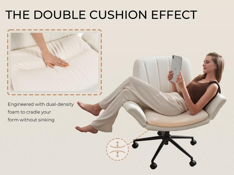 Dowinx Criss Cross Chair with Five-Level Adjustable Arms and Wheels - Comfortable Ergonomic PU Leather Swivel Vanity Chair - Computer Makeup Gaming Chair for Home Office,  Living Room，Bedroom
