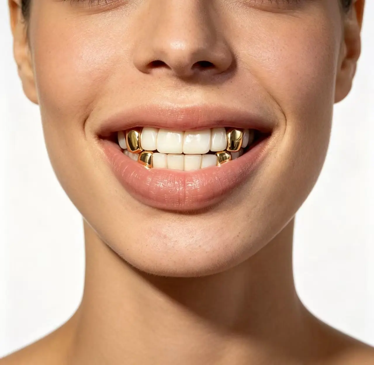 18K Gold Plated Tooth Caps, 4-Piece Hip Hop Upper Jaw Grillz, Comfort-Fit Dental Decor Accessories for Rappers, Beauty & Personal Care Manicure Practice Tool Complement