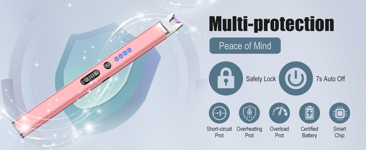 2 Pack Candle Lighter Electric USB Rechargeable Plasma Arc Lighter with Safety Lock, Windproof Flameless Long Lighters for Candle, Grill, BBQ, Camping, Gas Stoves ( Black & Champagne Gold )