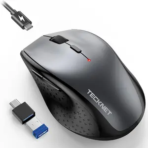 TECKNET Wireless Mouse Jiggler, USB-C Rechargeable Mouse, Silent Mouse with USB-C Adapter, 6400 DPI Ergonomic Mouse, Build-in Mouse Mover, 2.4G Computer Mice for Mac, Laptop, Desktop, PC