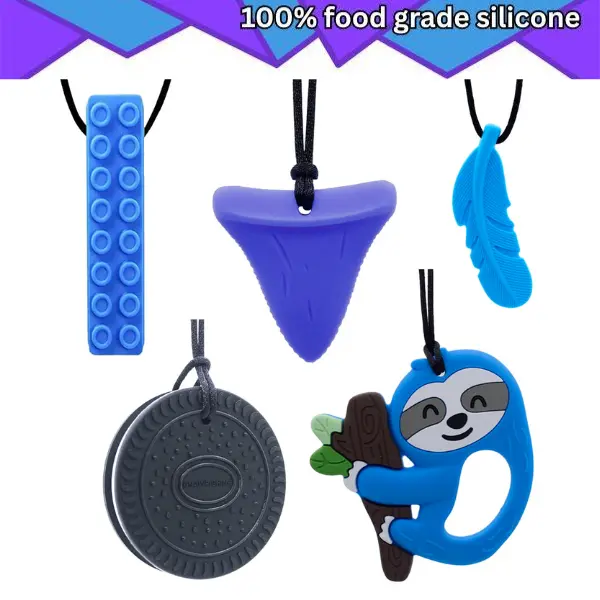 5-Pack Safe Sensory Teether Necklaces for Kids - Sensory Products, ADHD/Autism Fidget Toy, Oral Motor Skills Teething Relief, Perfect Birthday Gift