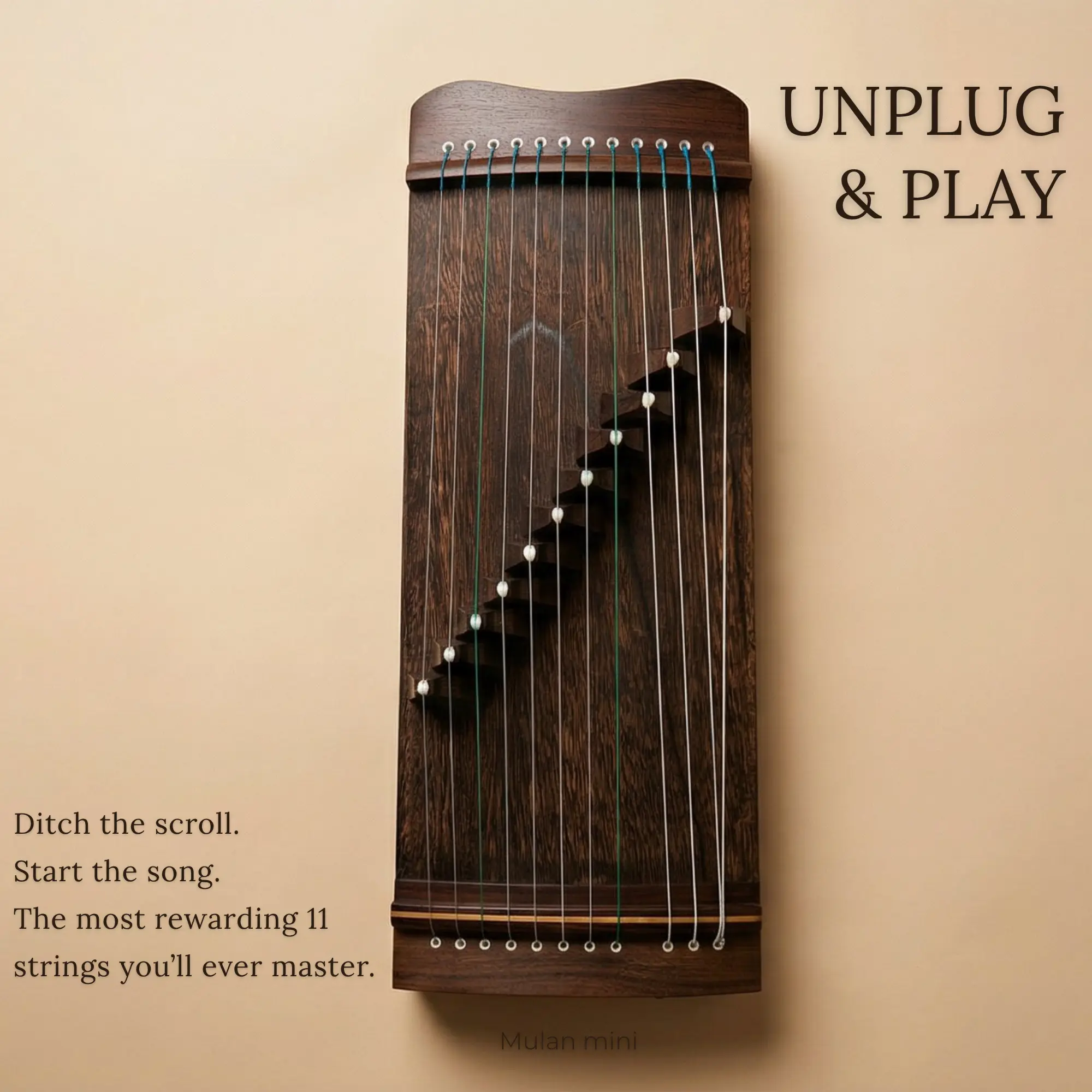 EastEcho Mulan 11-String Wooden Mini Portable Guzheng Kit, 20in (50cm) Chinese Zither, 30‑Min Jingle Bells, Pentatonic Ease Travel Instrument for Adult Beginners, Zen Meditation Stress Relief Gift