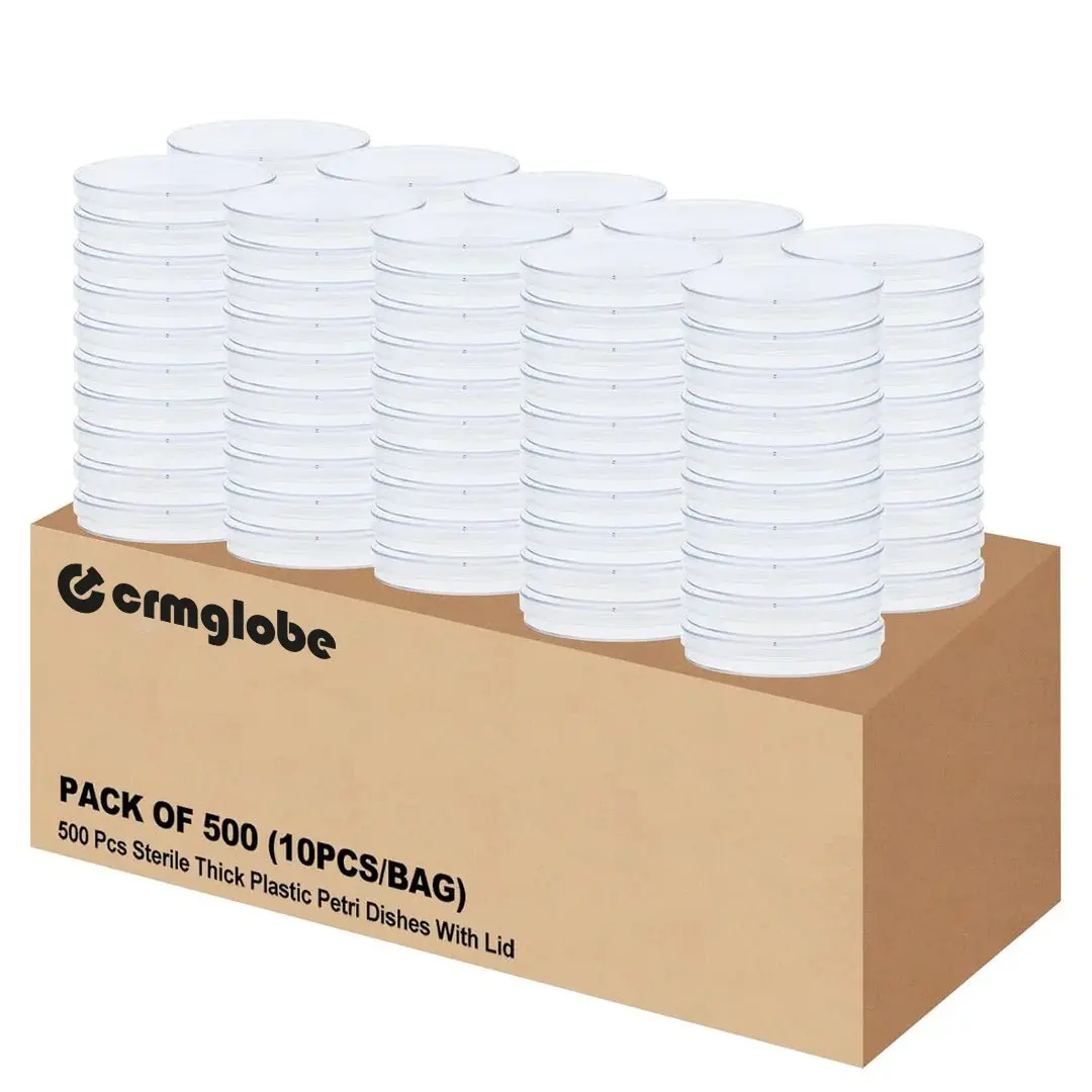 Healthcare Laboratory Polystyrene Petri Dish CRM-7715, 90x15mm Sterile Plastic Dish with Lid, 500-Pack for Lab Use