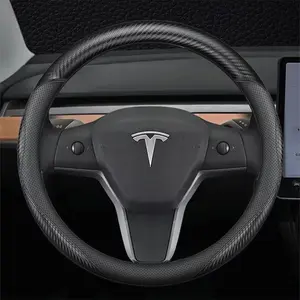 Nappa Leather Car Steering Wheel Cover for Tesla Model 3/Y 2016-2025 Prius Civic Mini - Anti-Slip Car Wheel Protector Accessories 14" - 14 1/4" Small Size