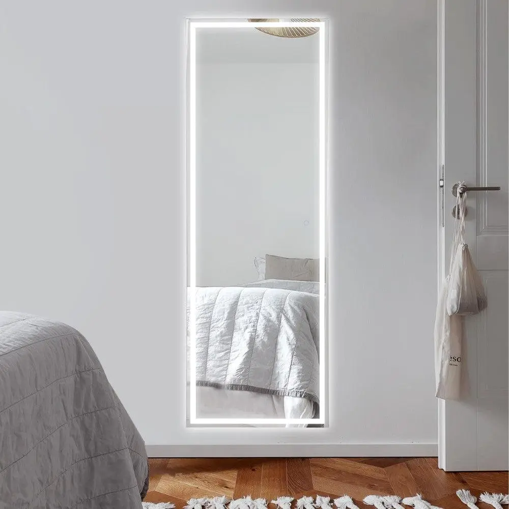 JONATHAN Y Soraya 65x22in Dimmable LED Yellow Glass Indoor Rectangle Bathroom Mirror, Large Frameless Antifog Front-Lit Tri-Color Wall/Floor Vanity Mirror for Vanity Organization, Bathroom Fixture Accessory