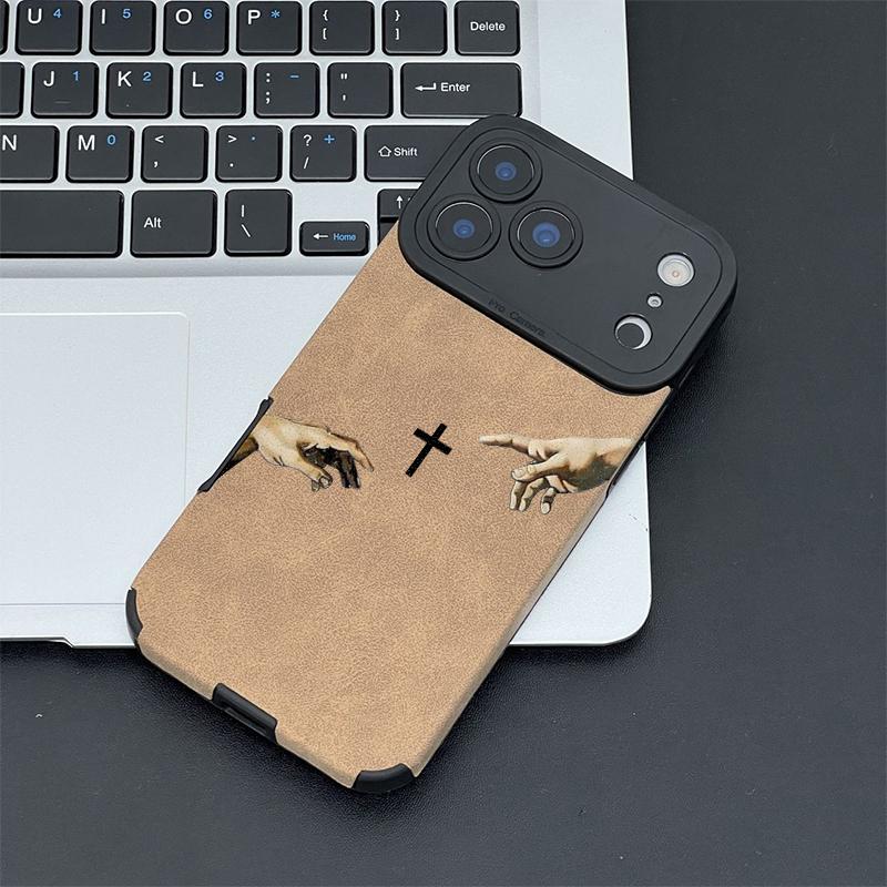 The Jesus Hand and Cross phone case is made of TPU and leather with a delicate touch that is skin friendly like velvet suitable for Apple 17 16 15 14 13 12 11 Pro Max Plus X XS Max